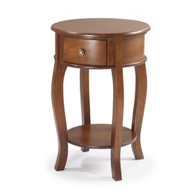 Mesa de Apoio Rústica Redonda Linz 49cm 1035 1 Gaveta 1 Prateleira 100% Madeira Maciça