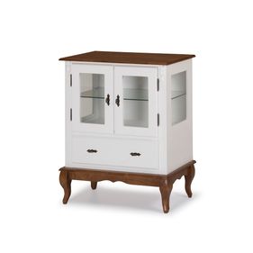 Cristaleira Baixa Rústica Linz 80x96cm 60312 2 Portas 1 Gaveta Branco e Imbuia