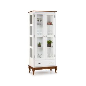 Cristaleira Rústica Linz 90cm 2 Portas e 1 Gaveta Branco e Imbuia