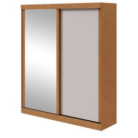 Roupeiro Zeine Lopas 180cm 2 Portas Correr com Espelho Flex Amêndoa e Off White