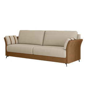 Sofá Living Capri 223cm Molufan 2 Assentos Pés em Alumínio Preto Corino Caramelo e Bege - Outlet