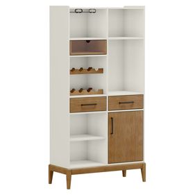 Cristaleira Adega Milão Finestra 92cm 1 Porta 3 Gavetas Off White e Freijó - Outlet