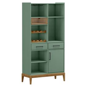 Cristaleira Adega Milão Finestra 92cm 1 Porta 3 Gavetas Verde e Freijó - Outlet