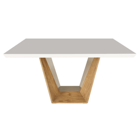 Mesa Quadrada Diamond Ferrati 150x150cm Peroba Tampo com Vidro Off White - Outlet
