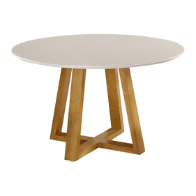 Mesa Redonda Versatile Ferrati 130x130cm Peroba Tampo com Vidro New Off White