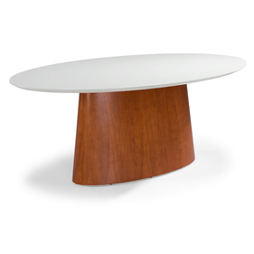 Mesa Aura Oval Ferrati 200x110cm Champanhe Tampo Vidro Off White