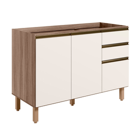 Balcão Nicioli Kali 120cm 100% MDF 2 Portas 3 Gavetas Carvalho Tok e Off White