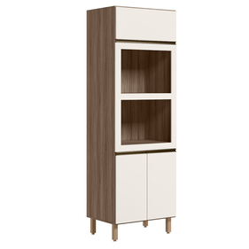 Paneleiro Torre Quente Nicioli Kali 72cm 100% MDF 3 Portas com Nicho Carvalho Tok e Off White