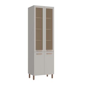 Armário Paneleiro Sardenha Casamia 100% MDF 70cm 4 Portas Cinza com Vidro Reflecta