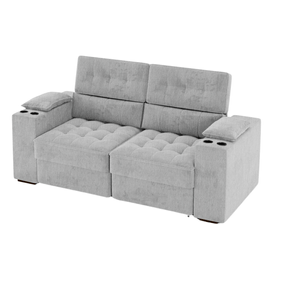 Sofá Avalon 208cm Matielo Encosto Retrátil e Reclinável com Porta Copos Linho Cinza - Outlet