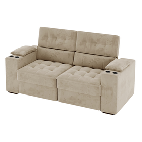 Sofá Avalon 208cm Matielo Encosto Retrátil e Reclinável com Porta Copos Veludo Castor