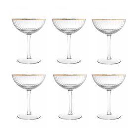 Jogo de 6 Taças Coupe Rojemac Lines Fio Ouro em Cristal 250ml