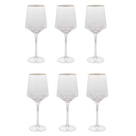 Jogo de 6 Taças para Vinho Rojemac Taj de Cristal com Fio de Ouro 600ml