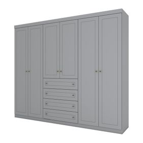 Roupeiro Americano Henn 262cm 6 Portas 4 Gavetas Cinza