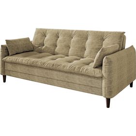 Sofá Cama Lara 208cm Linoforte com braço e 2 Almofadas Tecido Linho Castanho - Outlet