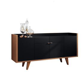 Balcão Buffet Melodia HB Móveis 160cm 4 Portas 2 Gavetas Preto e Nature - Outlet