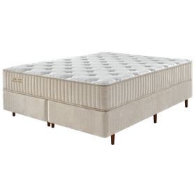Conjunto Cama Box Maze Queen Ecoflex 158x198x67cm Espuma Spring Foam Boucle Bege