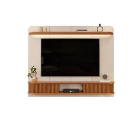 Painel Capri com Led 215cm DJ Móveis Off White e Freijó