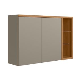 Armário Aéreo de Cozinha Allure Linea 100% MDF 2 Portas 120cm com Led Jequitibá e Gris