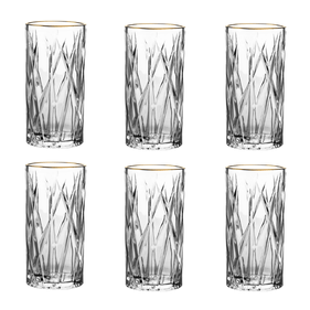 Jogo 6 Copos Full-Fit em Cristal Ecológico 350ml Borda Dourada
