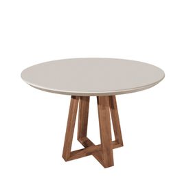Mesa Redonda Bennett Província 115 Natural Tampo Madeira com Vidro Off White