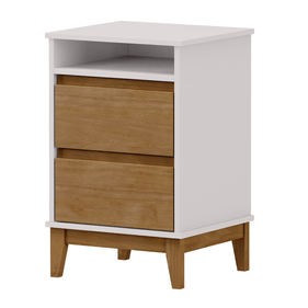 Mesa de Cabeceira Prata Finestra 42cm 02 Gavetas com Nicho Off White e Freijó