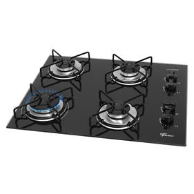Cooktop a Gás Fischer 4 Bocas Fit Line Trempe Aramado Esmaltado Vidro Preto Bivolt