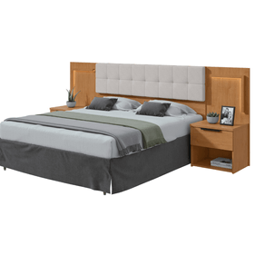 Cabeceira Calitan Queen Lopas 158cm com Mesas Laterais e Led Amendoa/Off White