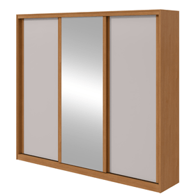 Roupeiro Forma 230cm Lopas 3 Portas 100% MDF com Espelho Flex Amêndoa/Off White
