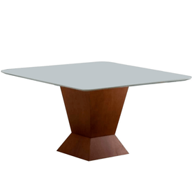 Mesa Quadrada Viviane Menegaz 135x135cm Noce Tampo em Vidro Off White