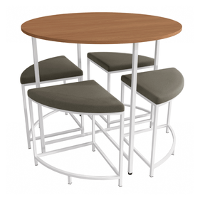 Mesa Redonda Industrial com 4 Bancos Kappesberg Crome Canela e Branco