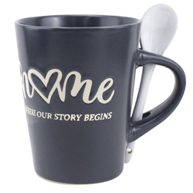 Caneca em Cerâmica White Spoon Full-Fit 320ml com Colher Cinza