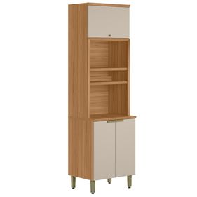 Paneleiro Torre Quente Selene Linea 65cm 3 Portas com Nicho Jequitibá e Off White