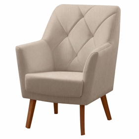 Poltrona Grecia 70cm Konfort Pés Trapézio Castanho Linho Bege