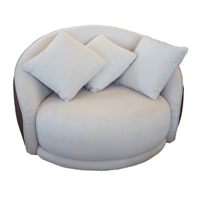 Poltrona Maly 122cm Molufan Girátoria Corino Marrom e Boucle Bege - Outlet