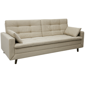 Sofá Cama New Jully 208cm Linoforte com Braços Pés em Madeira Linho Bege