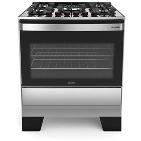 Fogão 5 Bocas Mueller Piacere Vetro G6 Tripla Chama Mesa de Vidro 601230008 Inox Bivolt - Outlet