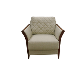 Poltrona Atualle Molufan Estofada Braço de Madeira Linho Bege