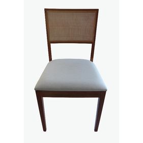Cadeira Iris Artsoli Madeira Castanho Claro com Encosto Entrelaçado Linho Bege