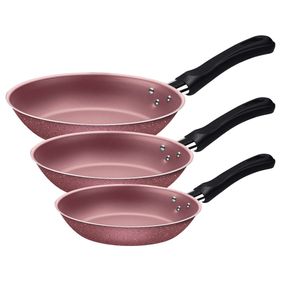 Jogo de Frigideiras Tramontina Caribe 03 Peças em Alumínio com Revestimento Antiaderente Starflon Max Rosa