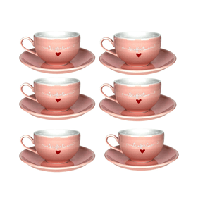 Jogo de Xícara Para Chá De Porcelana Com Pires Etilux L'amour 6 Peças 160 ml Rosa