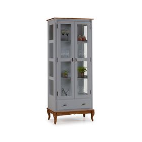 Cristaleira Rústica Linz 90cm 2 Portas e 1 Gaveta Cinza e Imbuia
