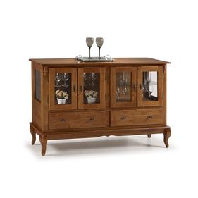 Cristaleira Baixa Rústica Linz 150x96cm 4 Portas 2 Gavetas 100% Madeira Maciça Imbuia