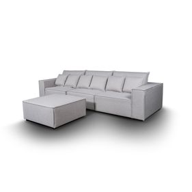 Sofá Maia Matielo 414cm 3 Módulos 1 Puff Linho Cinza