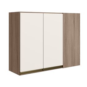 Armário Aéreo Canto Reto Nicioli Kali 88cm 100% MDF 2 Portas Carvalho Tok e Off White