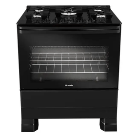 Fogão 5 bocas Mueller MFV5BF com Mesa de Vidro e Grades de Ferro Fundido Preto 220V