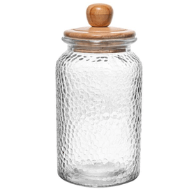 Porta Mantimento Rojemac de Vidro Martelado com Tampa de Bambu 1L