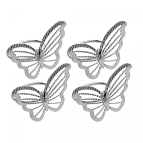 Jogo 4 Anéis Butterfly para Guardanapos Rojemac em Metal Prateado