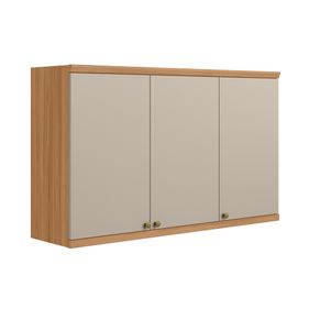 Armário Aéreo de Cozinha Selene Linea 100% MDF 3 Portas 120cm Jequitibá e Off White