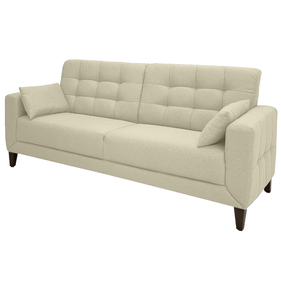 Sofá Living Vogue 210cm Linoforte 2 Assentos Pé de Madeira Linho Bege